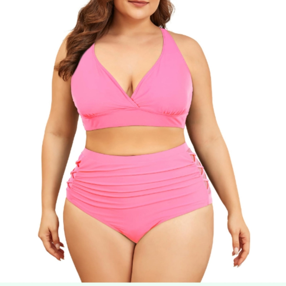 Womens Plus Size Swimsuit Two Piece Tummy Control Bathing Suits High Waisted